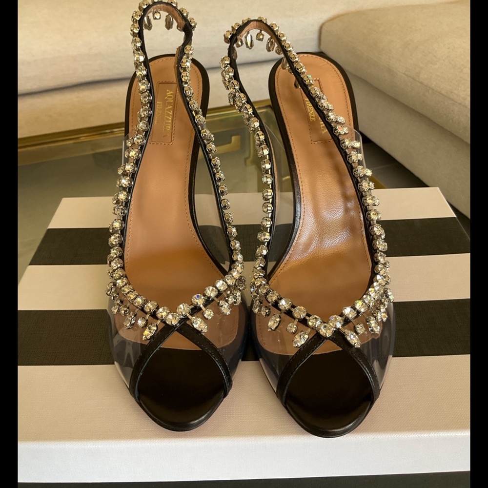 Aquazzura Firenze Temptation Crystal black peep toe heels, 39.5, NIB! - Picture 3 of 9